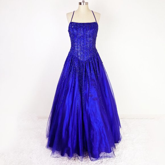 Lara Indigo Beaded Prom Princess Dress Ball Gown - Picture 1 of 9